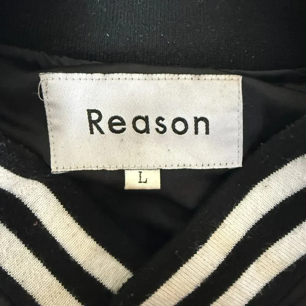 Reason NYC Satin Bomber Jacket Mens L Black Embroidered Skull Snake Varsity